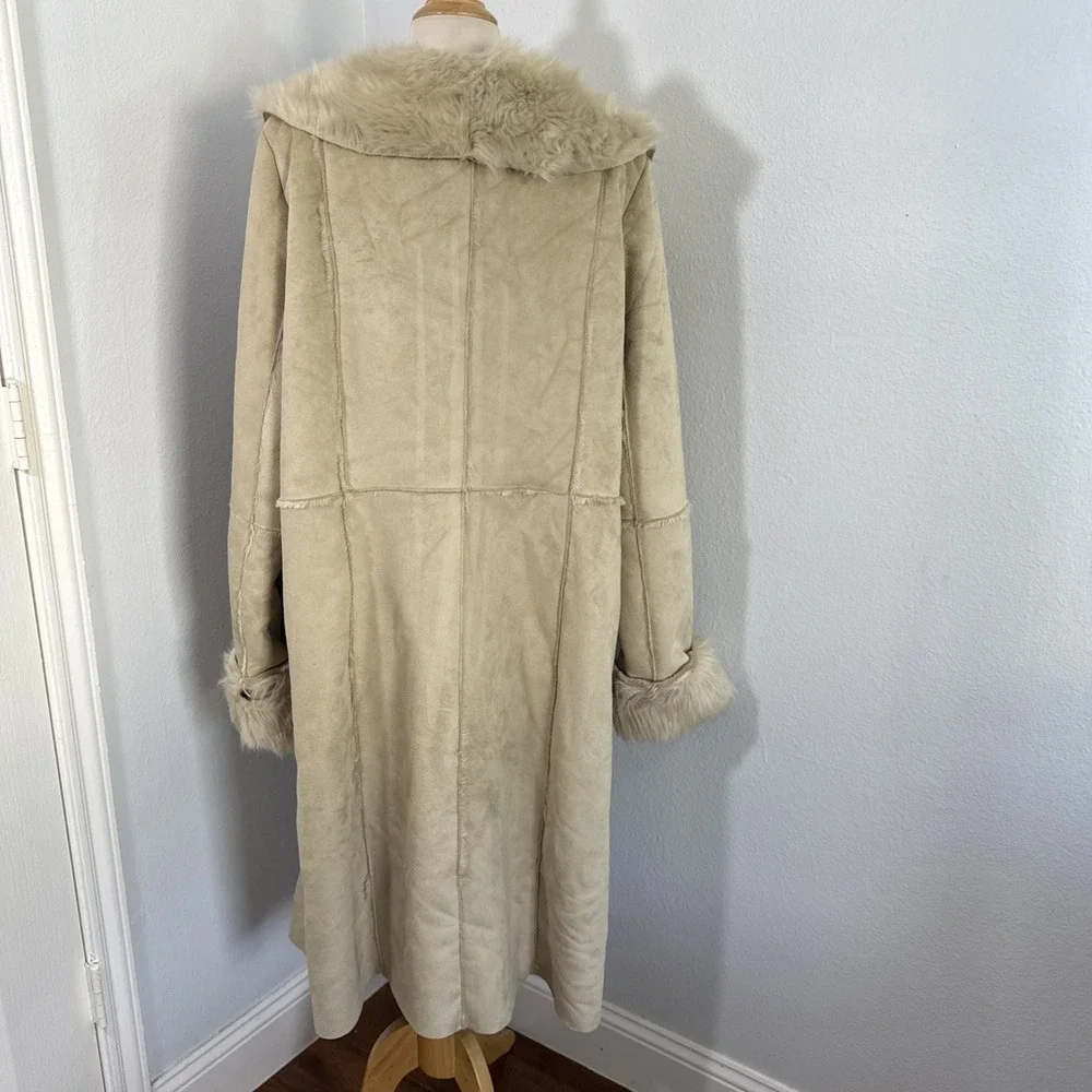 Luxe Penny Lane Trench Coat Women XL Faux Suede Fur Mobwife Glam Afghan‎ Y2K 90s